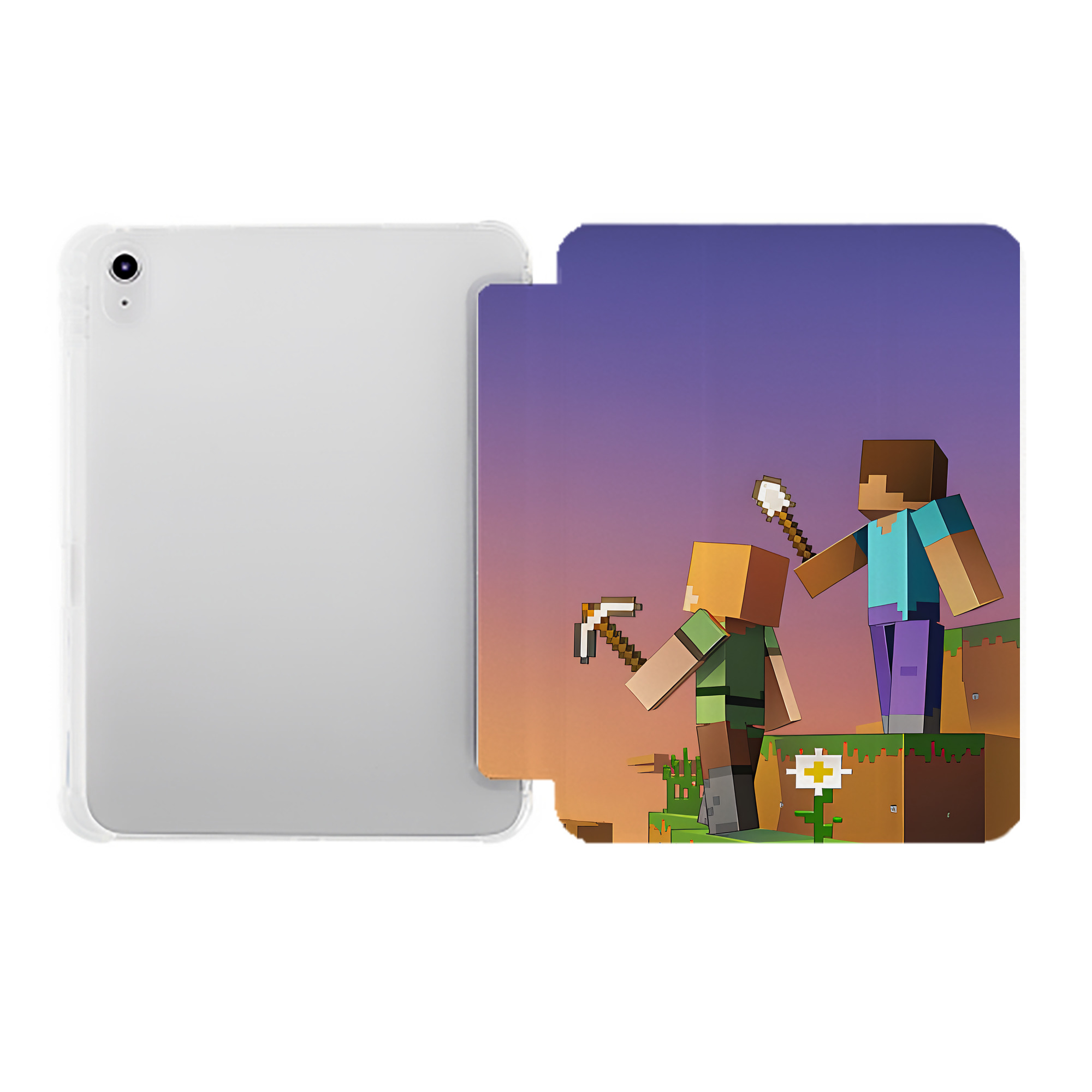 （画像用） マインクラフト ブロックの世界 Minecraft MC Block world IPad ケース ペン収納付き 三つ折りスタンド PUレザー×シリコン 対応機種9.5/10.5/10.9インチ